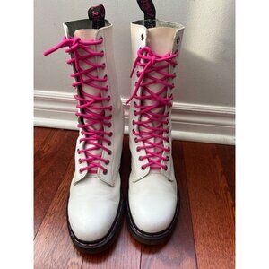 RARE Dr. Martens Guitar Rocker 14 Eye White Pink Rock Boots US Sz 9